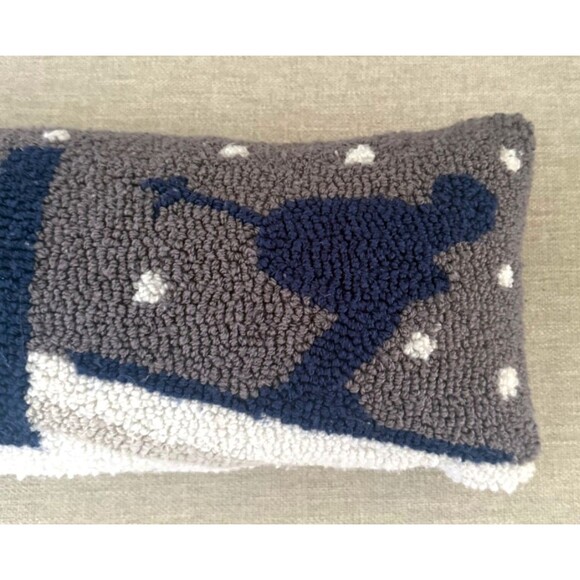 Handmade Custom Hooked Wool "Ski" Lumbar Pillow 24" x 8" - Picture 3 of 7